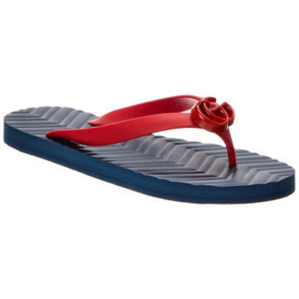 New GUCCI GG Rubber Chevron Mens GG Thong Flat Sandals slides